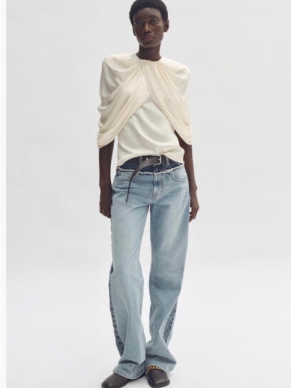 Stella McCartney H&M Satin Draped Puff-Sleeve Top in Cream size L - Picture 2 of 2